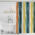 thumbnail image 2 of Turquoise Yellow Stripe Shower Curtain Set - 48" x 72" Washable Bathtub Curtain with 12 Hooks, Abstract Orange Teal Green Waterproof Fabric Stall Shower Curtains for Bathroom/Bathtub Décor, 2 of 6