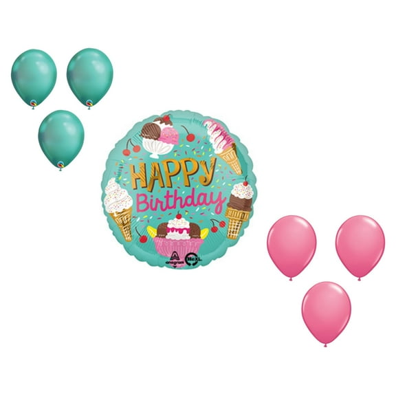LOONBALLOON 18 Inch Birthday Ice Cream Balloon Medium Shape Set (6x latex)