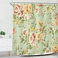 thumbnail image 3 of Retro Flower Shower Curtain for Bathroom Decor 72Wx72H Rustic Floral Blooming Vintage Pink Yellow Peony Rose Green Leaves Plant Art Printed Fabric Polyester Waterproof 12 Pack Plastic Hooks, 3 of 6