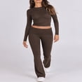 thumbnail image 4 of LYMAYTER Casual Two Piece for Women's Long Sleeve Crew Neck T-shirt High Waist Foldover Flare Pants Sets, 4 of 9