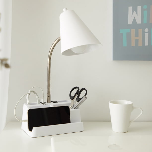 Mainstays 15 in Organizer Desk Lamp with USB Port and AC Outlet