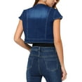 thumbnail image 3 of MODA NOVA Juniors' 2023 Crop Denim Cap Sleeve Slim Fit  Summer Jean Jackets, 3 of 6