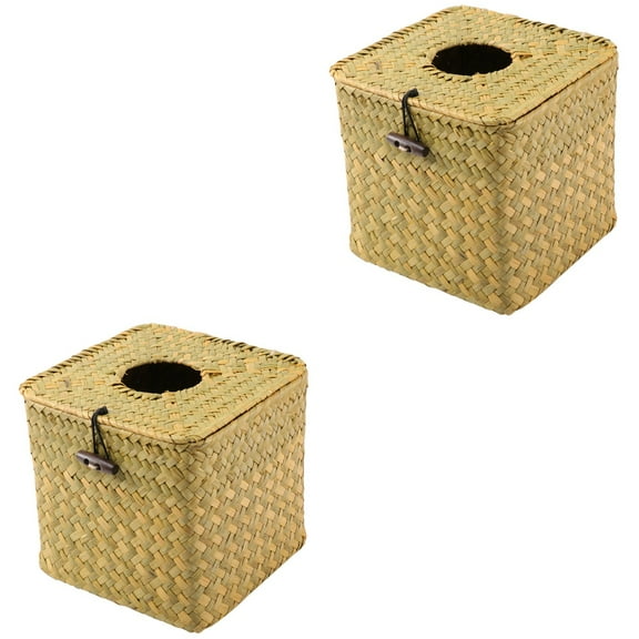 2pcs Handwoven Seagrass Tissue Paper Box Cover Napkin Holder for Bathroom Hotel Desk (Yellow  Minimum Sell 5pcs）