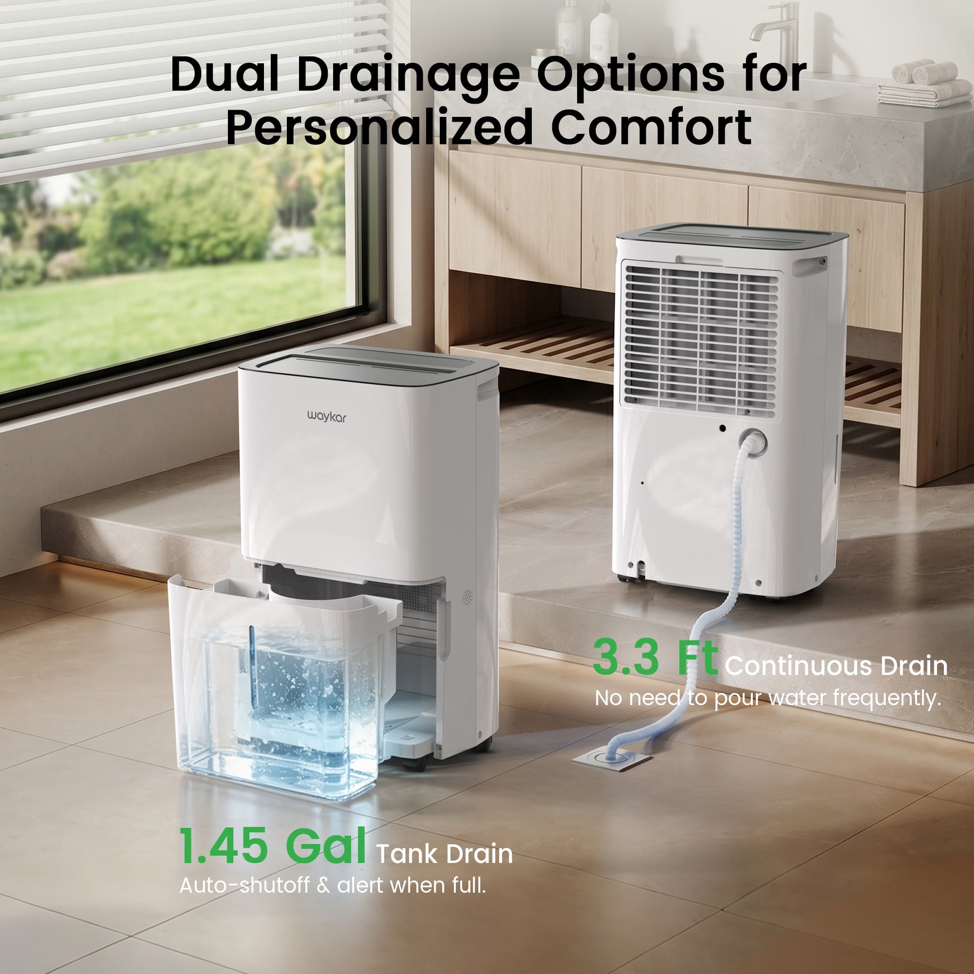 Waykar 120 Pint Dehumidifier for Basements & Home up to 6500 Sq Ft, No Daily Emptying with Continuous Drain, Auto Defrost, 35 Pint DOE Energy Star