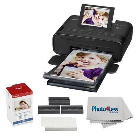Canon SELPHY CP1300 Compact Photo Printer (Black) + Canon KP-108IN Color Ink and Paper Set + Photo4Less Cleaning Cloth – Top Value Printer