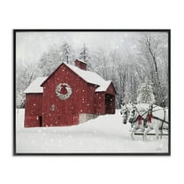 Stupell Industries Snow Covered Red Barn Holiday Painting Black Framed Art Prints Wall Art, 14 x 11