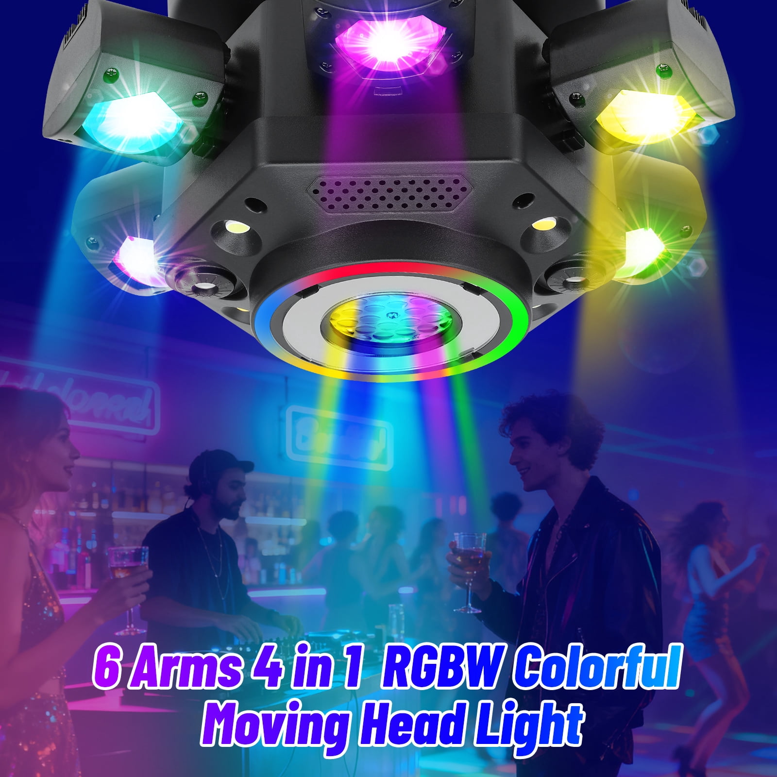 Moving Head DJ Lights,  6 Arm RGBW LED 150W Disco Stage Light with Mixed Lighting Effects, Sound Activated, DMX 512 Remote Control DJ Lights for Disco Club Wedding Party (Mixed Light)