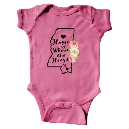 

Inktastic Mississippi Home is Where the Heart is with Watercolor Gift Baby Boy or Baby Girl Bodysuit