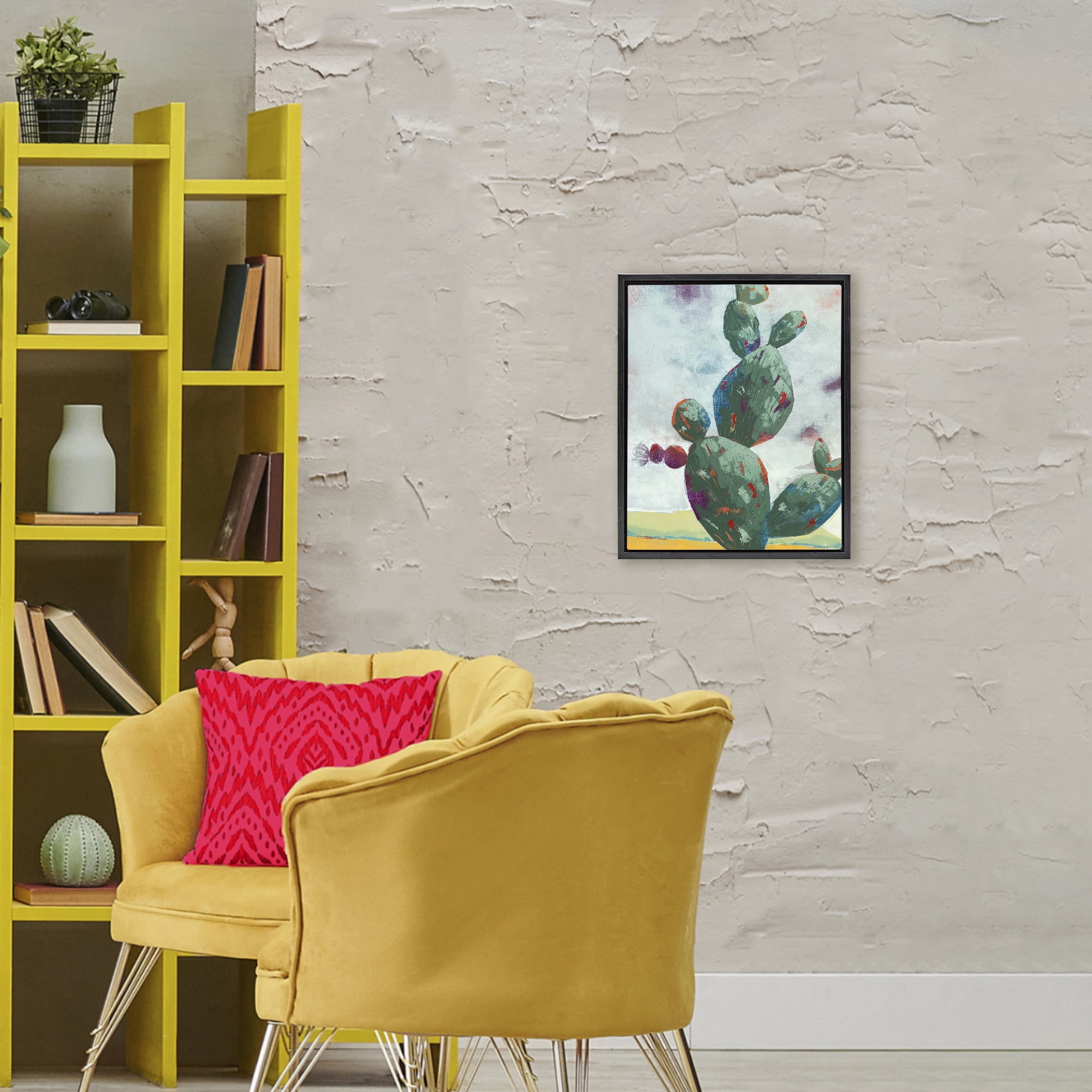 Stand Tall Rounded Cacti Black Framed Floater Canvas Wall Art, design by Dianna Fritzler