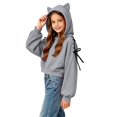 thumbnail image 3 of Girls Trendy Cropped Hoodie Casual Long Sleeve Cute Regular Fit Kids Pullover Sweatshirt Gray 5-6 Years, 3 of 5