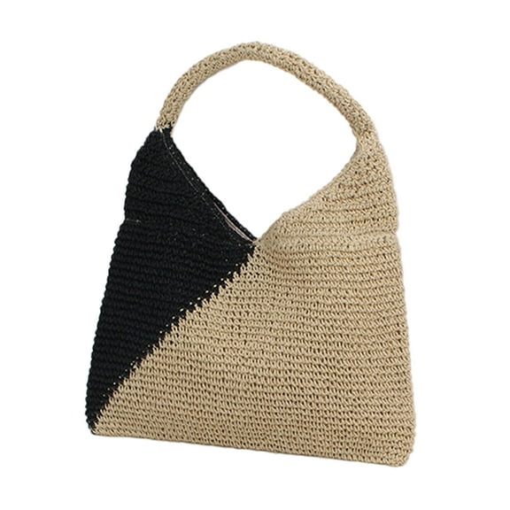 Straw Beach Bag, Summer Woven Tote Bag Large Shoulder Handbag Straw Purses and Handbags for Women - black