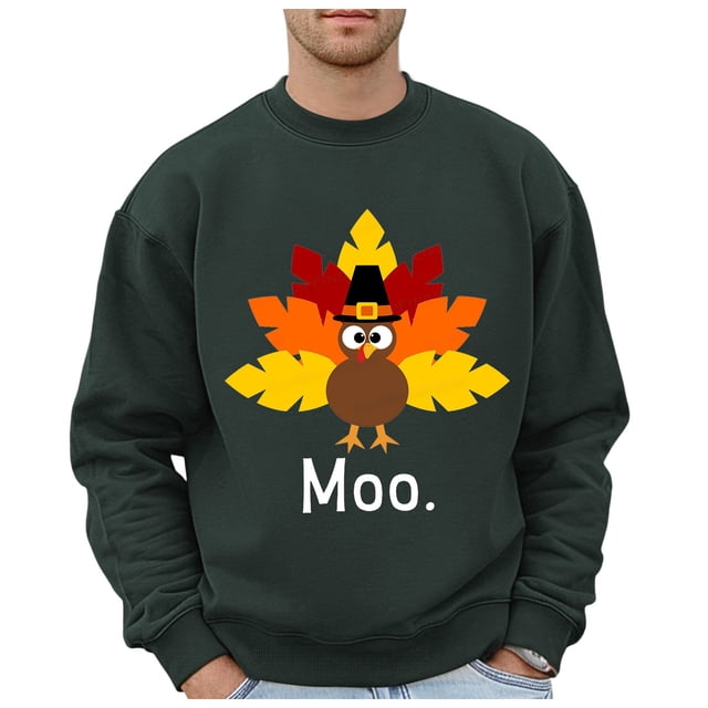 VBARHMQRT Chandails à Col Rond pour Hommes Action de Grâce Dinde Automne Grande Taille Sans Capuche Pulls Mode Chandails Logo Imprimé Vêtements Hauts Hop Chandails Surdimensionnés