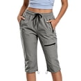 thumbnail image 2 of Karymi Jeans for Women Quick Dry Hiking Capri Pants, Elastic Waist Drawstring Outdoor Cropped Trousers with Multi Zipper Pockets, Cargo Pants for Travel Sweatpants Women, 2 of 8