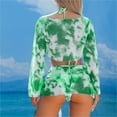 thumbnail image 5 of New Summer Arrivals UTSJKR Fashion 2025 Tie Dye Bathing Suits Women 4 Piece Brazilian Bikini Sets Self-Tie Crop Cardigan+Skirt Coverup Swimsuits Green M, 5 of 9