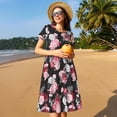 thumbnail image 4 of Goofa Rose Flowers Pattern Women Summer Short Sleeve Midi Dress with Pockets Casual Aline Flowy Tshirt Dress Vocation Beach Sundress, 4 of 6