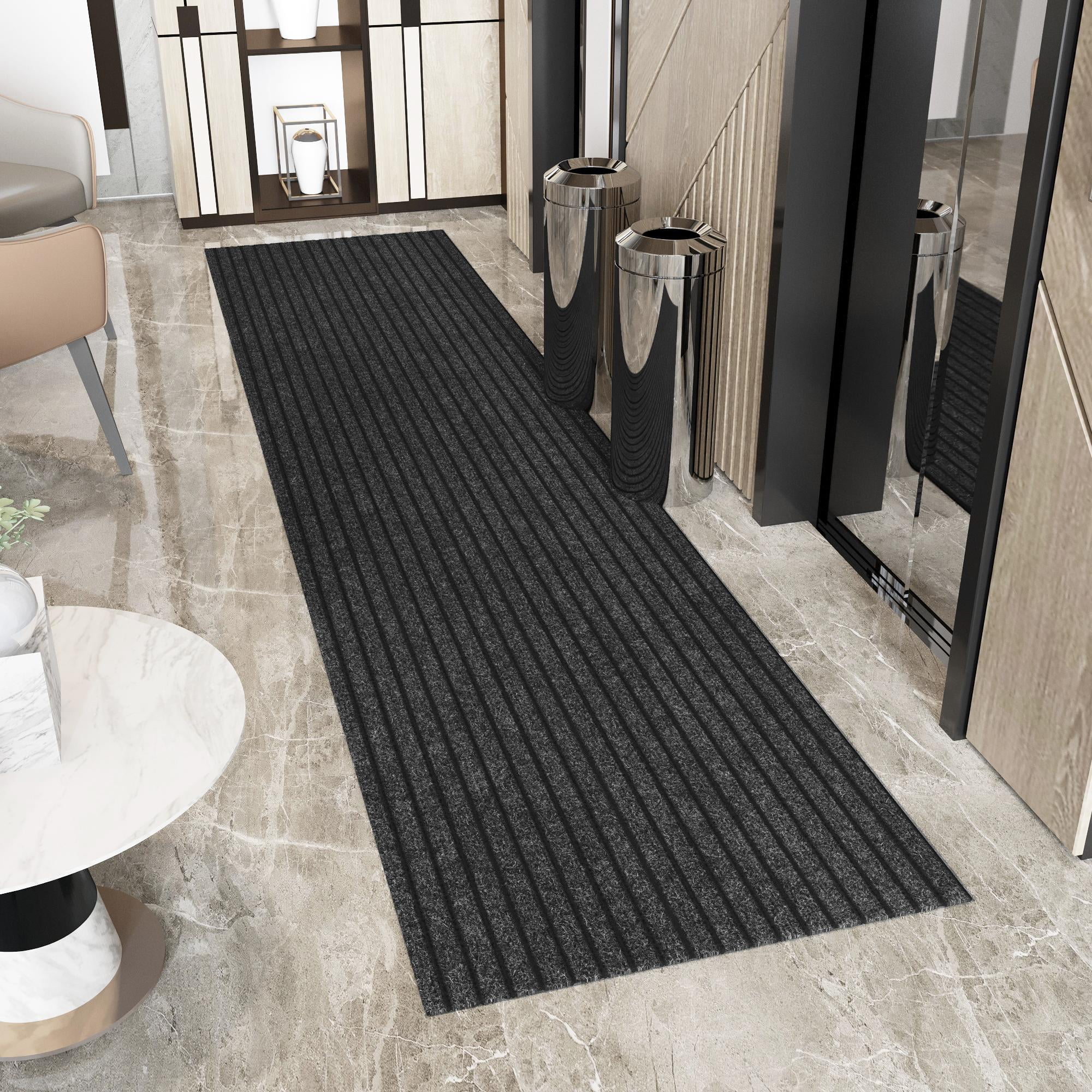 Ottomanson Non-Slip Hallway Runner Rug 2'7" x 22' Indoor/Outdoor Custom Size Utility Carpet for Garage, Black Ribbed