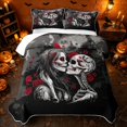 thumbnail image 2 of Erosebridal Spooky Couple Skeleton Twin Quilt Set, Halloween Red Rose Twin Coverlet Set for Boys Girls, Black Red Gray, 2-Piece 1 Bedspread and 1 Pillowcase, 2 of 7