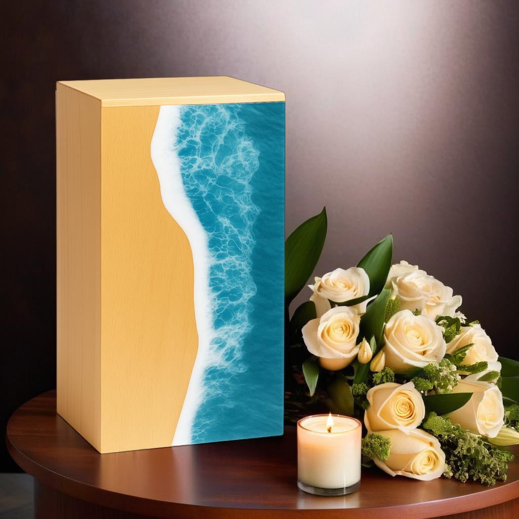 Wooden Urns for Human Ashes Adult Cremation Urns for Human Ashes Ocean Wave Design Wooden Urn Box Memorial Cremation Urn Box for Human & Pet Ashes