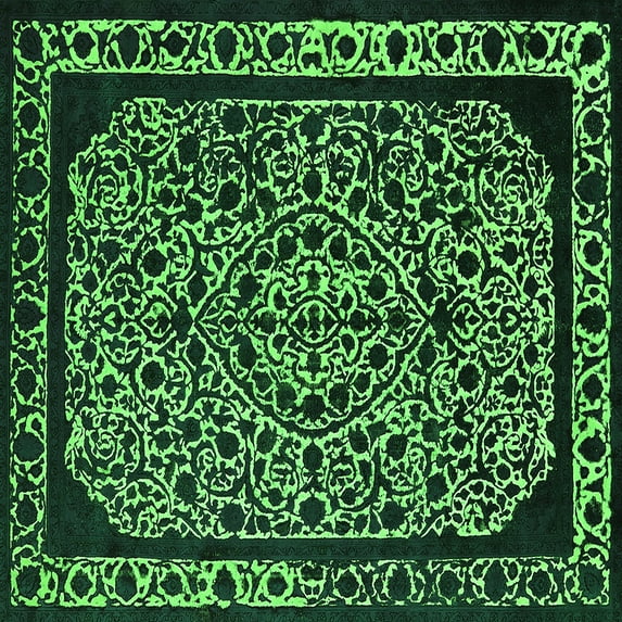Ahgly Company Indoor Square Oriental Green Industrial Area Rugs, 6' Square