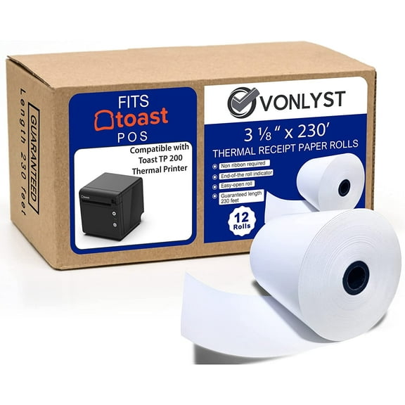 Vonlyst Thermal Printer Paper Roll for Toast TP200 Receipt Printer Point of Sale (12 rolls)