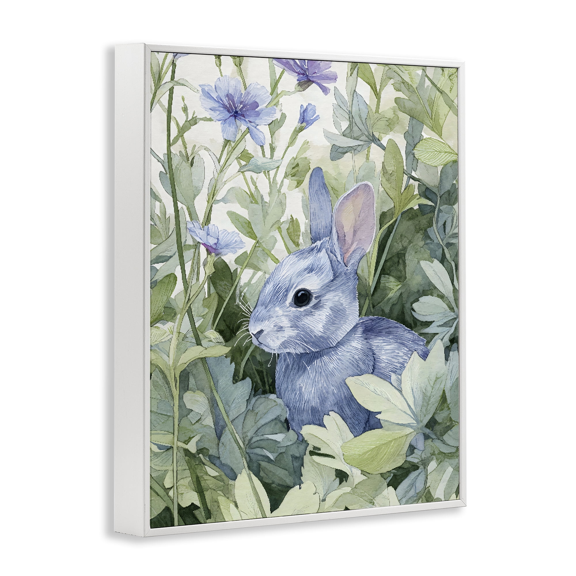 Stupell Industries Blue Bunny Among Leaves White Framed Giclee Art, design by Franklyn Gregory