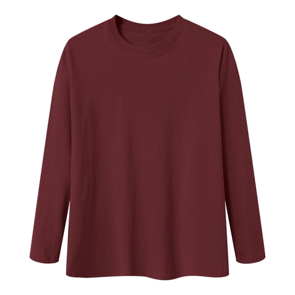 Hudaneo Mens Casual Long Sleeve Crew Neck T Shirt Cotton Basic Everyday Wear, S-3XL