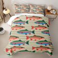 thumbnail image 2 of Manfei Whimsical Trout Quilt Full, Simple Stripe Abstract Full Bedspread Sets, Green Pink Orange, 3-Piece, 1 Coverlet and 2 Pillowcases, 2 of 7