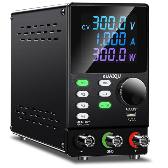 KUAIQU DC Power Supply Variable 300V 1A 300W High Voltage Adjustable Regulated with Encoder Knob Memory Storage Output Switch Lock Button Lab Bench Power Supply SPPS3001D