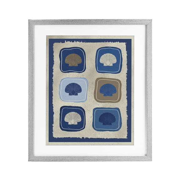 Stupell Industries Nautical Block Shells Gray Framed Print Under Glass, design by Julia Frost