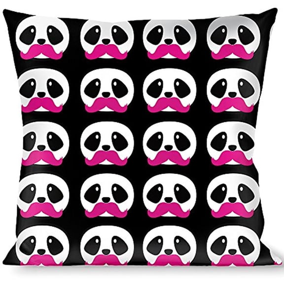 Buckle-Down Throw Pillow - Panda Face w Pink Mustache