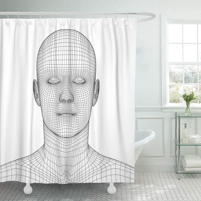 Cortina de Ducha ABPHQTO Cabeza de Hombre Joven Humano Negro 3D 160x180 cm