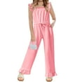 thumbnail image 2 of Summer Ruffle Sleeve Girls Plain Casual Jumpsuit Children Kids Elastic Waist Wide Leg Romper for 5-14 Years, 2 of 7