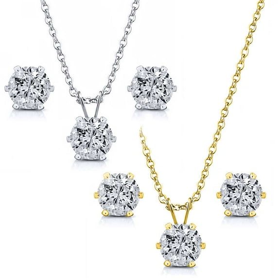 Gem Stone King 6.00 Ctw White CZ Two Set of Yellow and White Pendant and Earrings Jewelry Set with 18 inches Chain