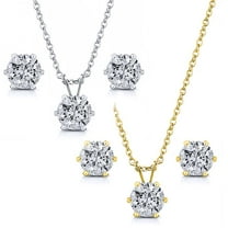 Gem Stone King 6.00 Ctw White CZ Two Set of Yellow and White Pendant and Earrings Jewelry Set with 18 inches Chain