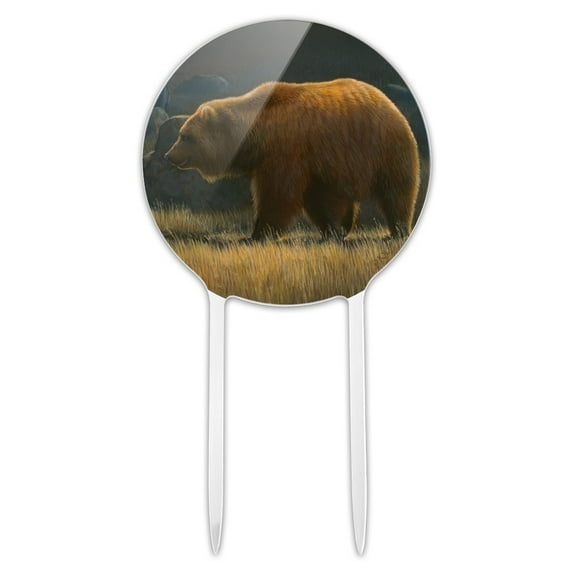 Acrylic Wandering Grizzly Bear Cake Topper Party Decoration for Wedding Anniversary Birthday Graduation