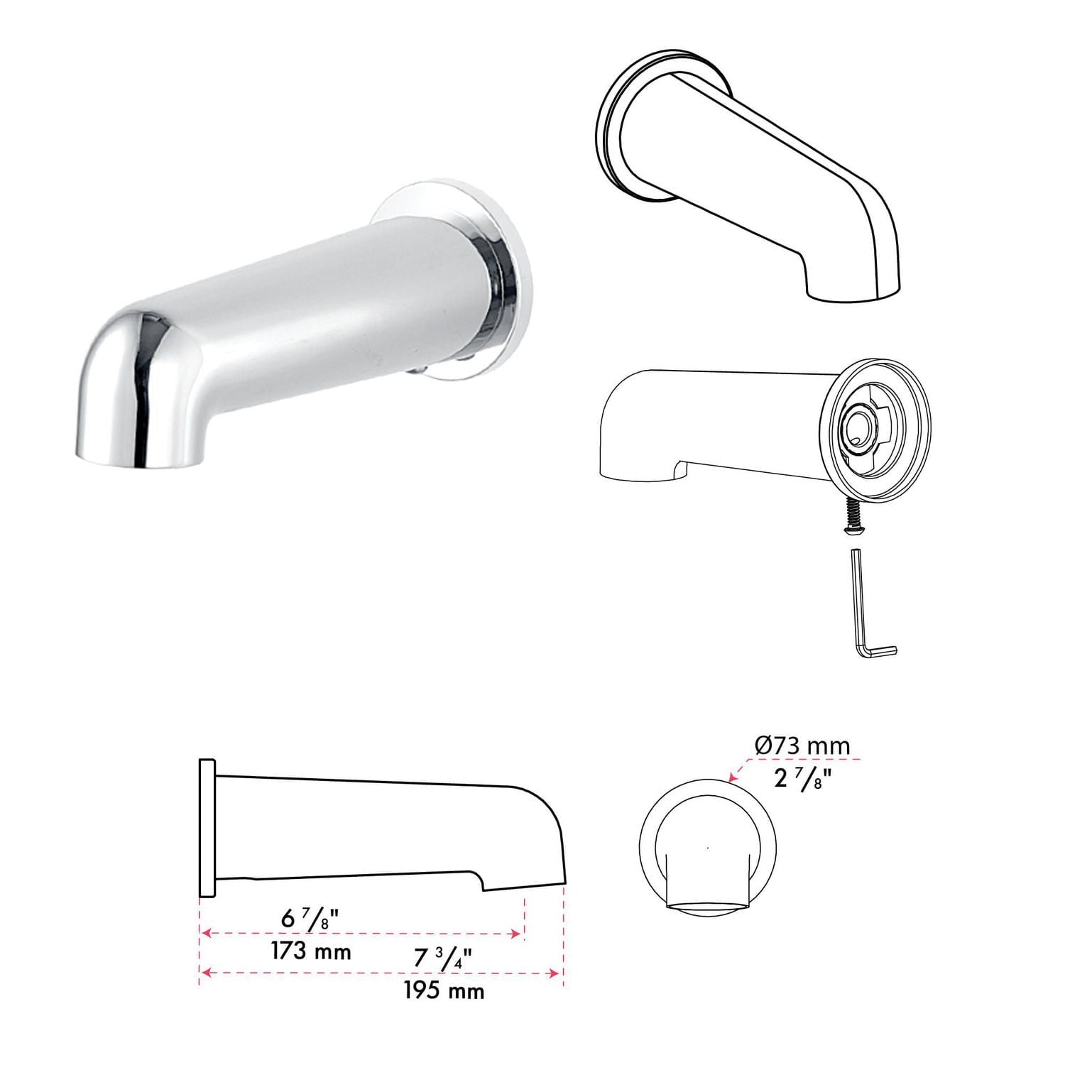 Round thermostatic valve 4-way diverter with 5 settings hand shower, Slip-on 1/2-in. spout or simultaneously and with stop