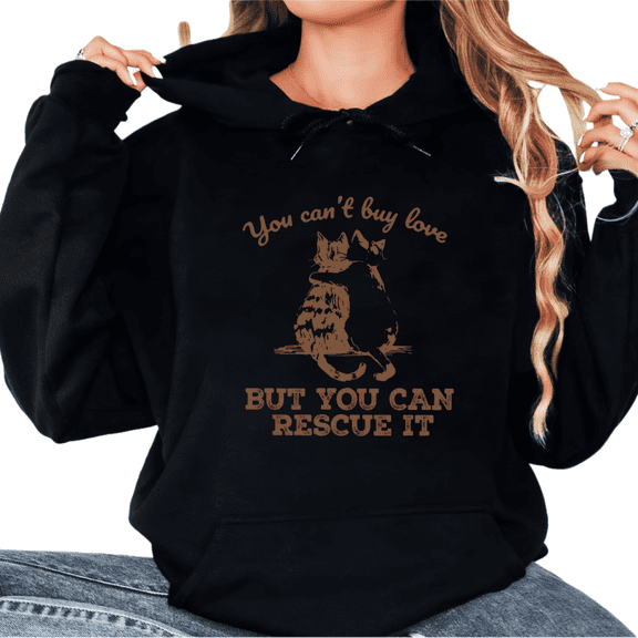 Cat Rescue Graphic Sweatshirt Print Hoodie Black S-2XL Animal Love Tops