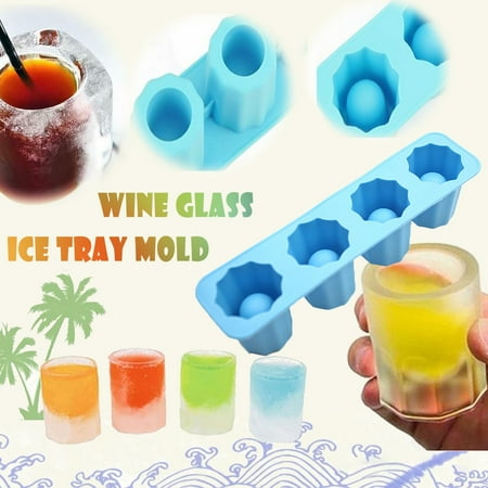 

DJKDJL 4 Wine Glass Ice Bar Party Mini Cup Wine Glass Ice-Cube Tray Silicone