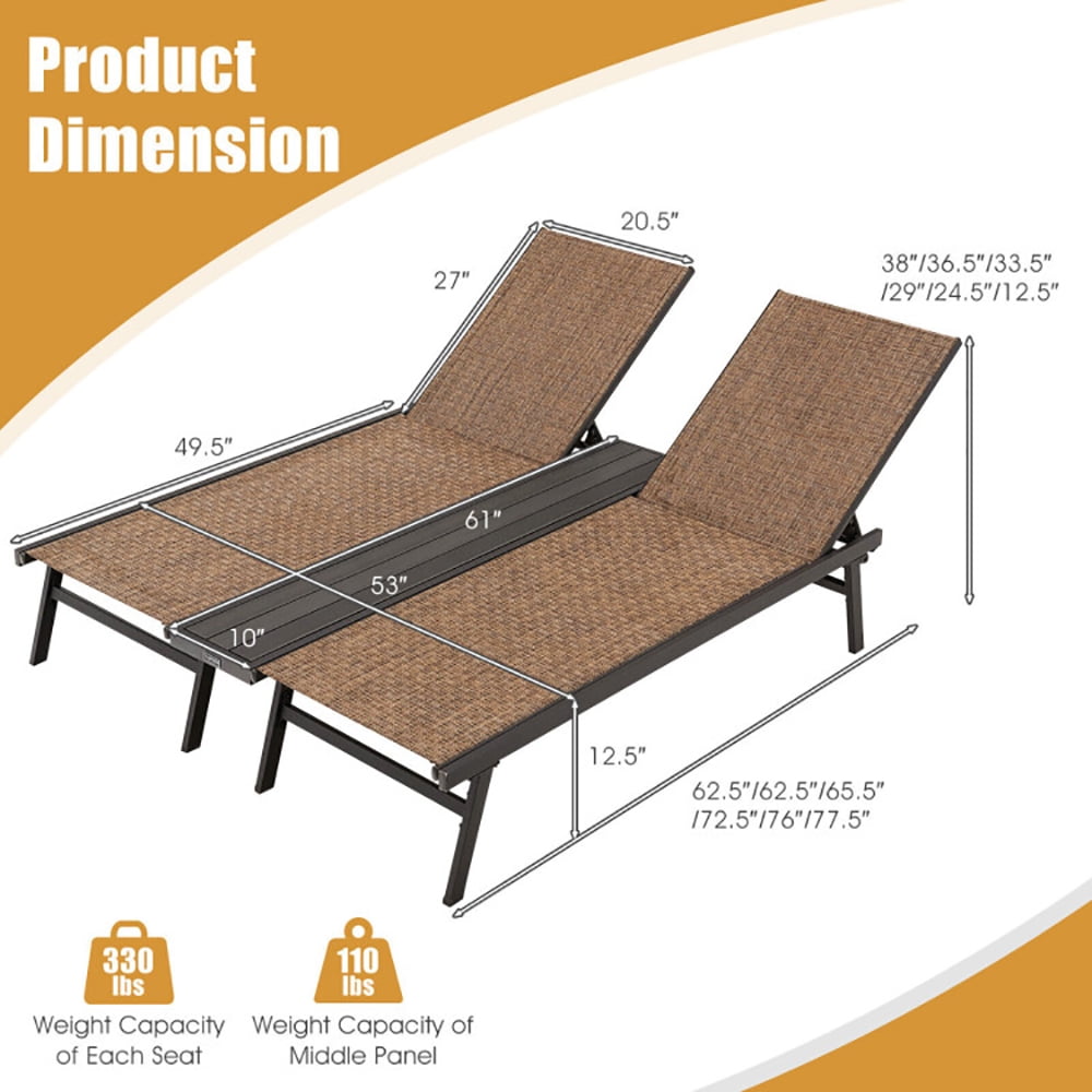 Aimee Lii 2-Person Patio Chaise Lounge with Middle Panel, Patio Loungers, Brown Aimee Lii 2-Person Patio Chaise Lounge with Middle Panel, Patio Loungers, Brown