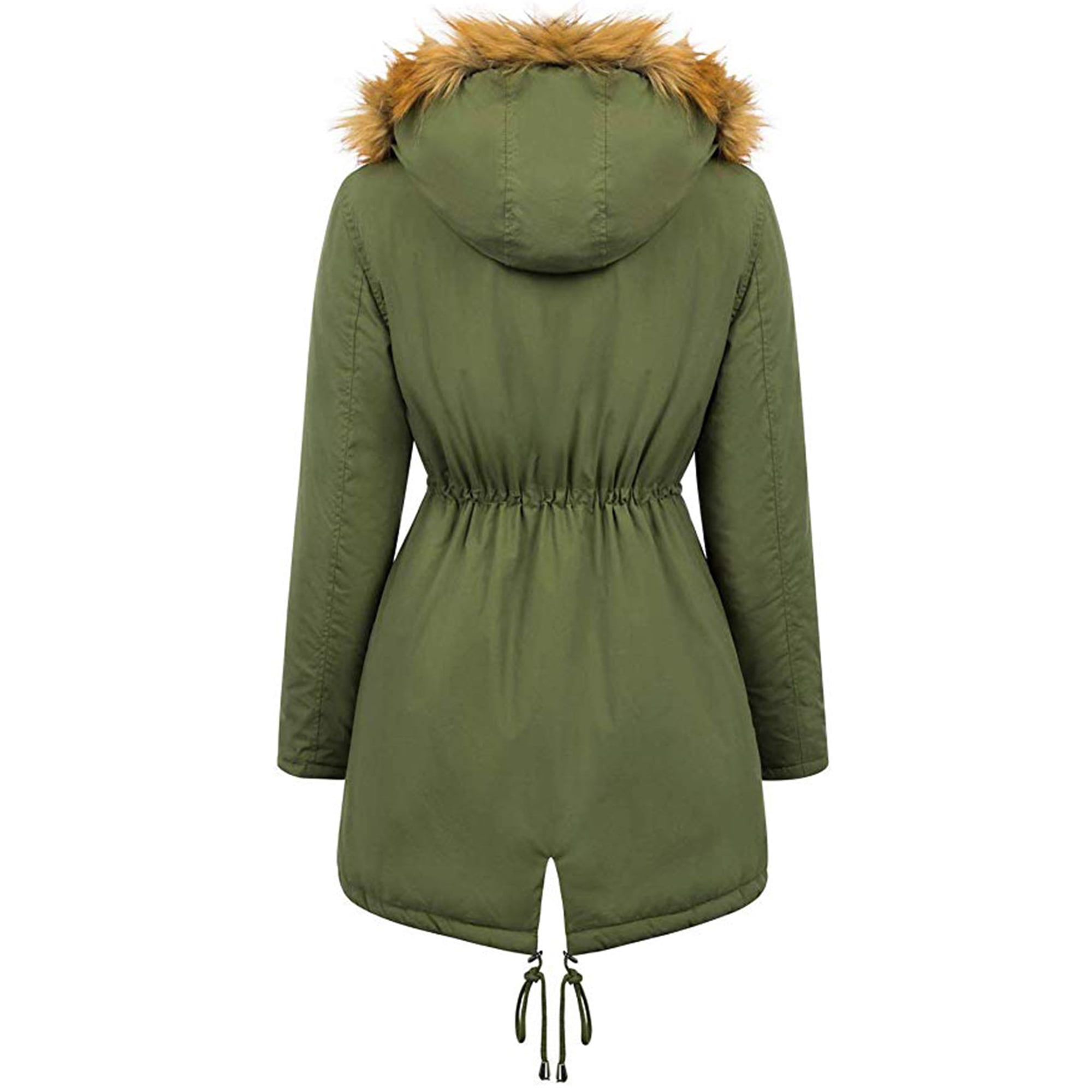 Women Hooded Thicken Fleece Lined Parka Jacket Warm Winter Faux Fur Coat Ladies Long Overcoat with Pockets