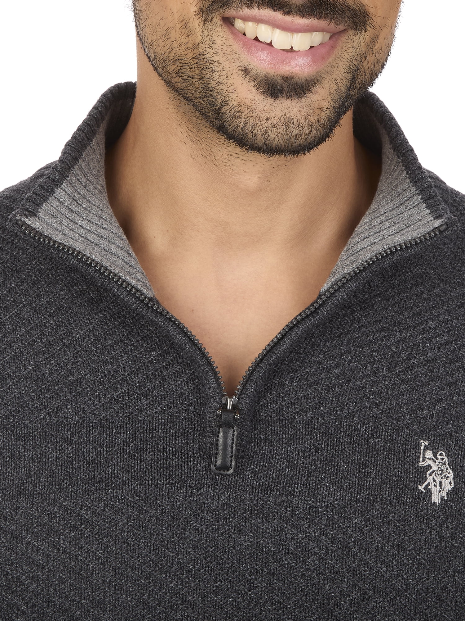 U.S. Polo Assn Men's Textured Striped Quarter Zip Sweater