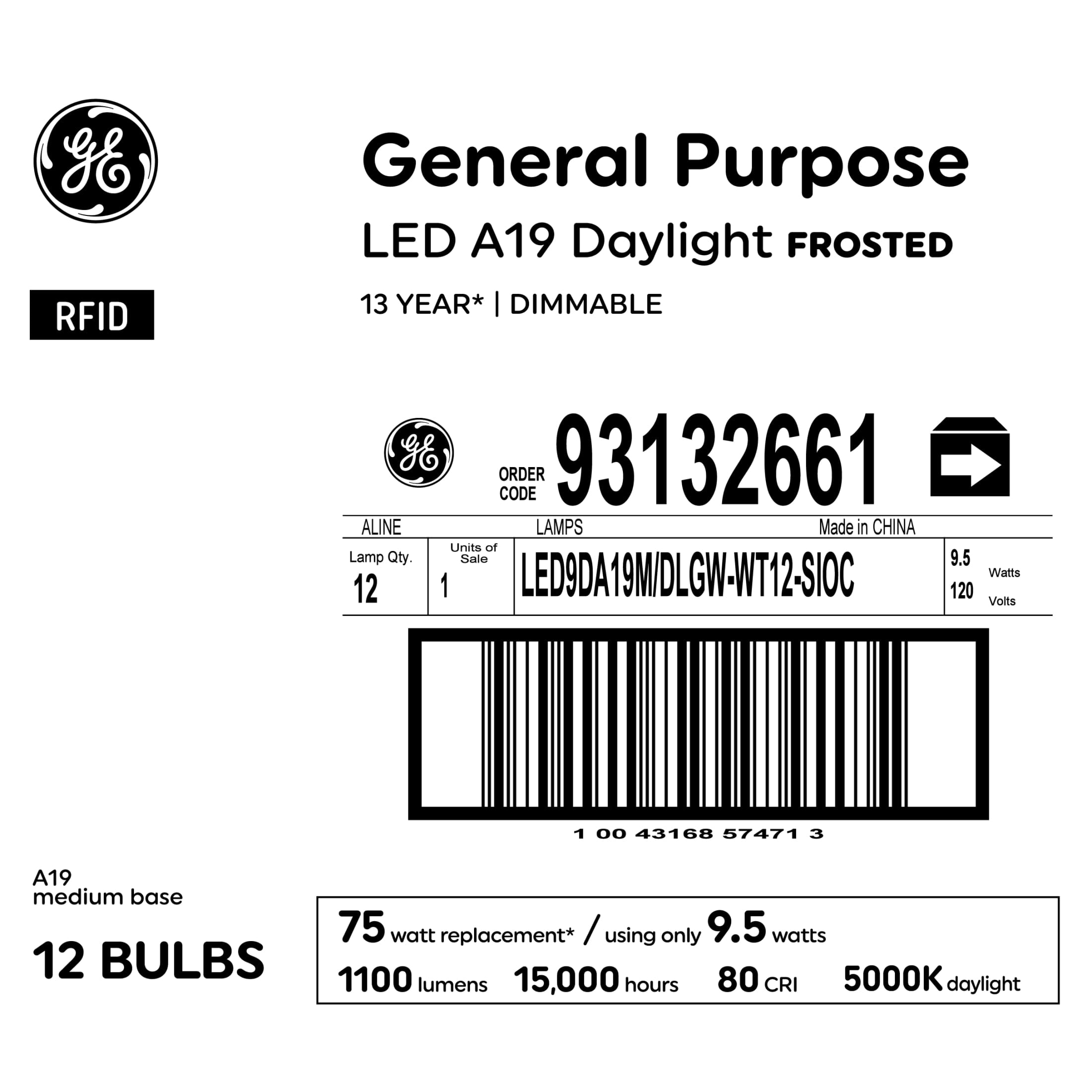 GE General Purpose Bulbs A19 LED Light Bulbs, 75 Watt Replacement, Daylight (12 Pack)