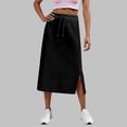 thumbnail image 2 of Ediodpoh Womens Skirt Women's High Waist Solid Color Casual Drawstring Side Slit Skater Skirt with Pockets Stretchy Comfortable A Line Black L, 2 of 7