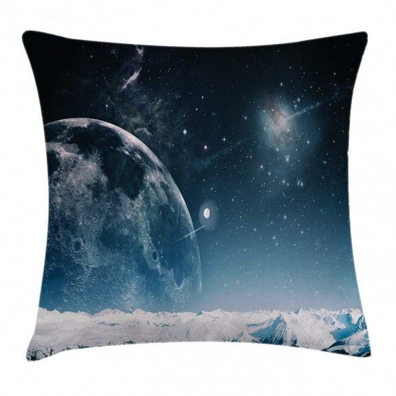 Universe Throw Pillow Cushion Cover, Another World Landscape Atmosphere Crater Galaxy Nebula Outer Space Infinity, Decorative Square Accent Pillow Case, 16 X 16 Inches, Dark Blue White, by Ambesonne