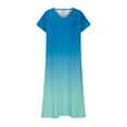 thumbnail image 4 of SMihono Flowy Vacation Dress for Women Summer 2025 Trendy Gradient V Neck Casual Short Sleeve A-Line Beach Maxi Dresses Blue XL, 4 of 5