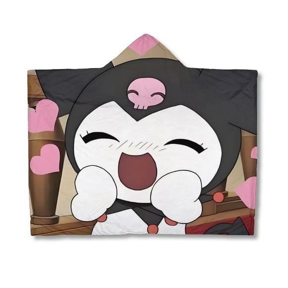 Kuromi Animation Sherpa teen hat blanket, which can be given to family and friends as Valentine's Day, birthday gift, Halloween gift, Christmas gift, New Year gift, etc