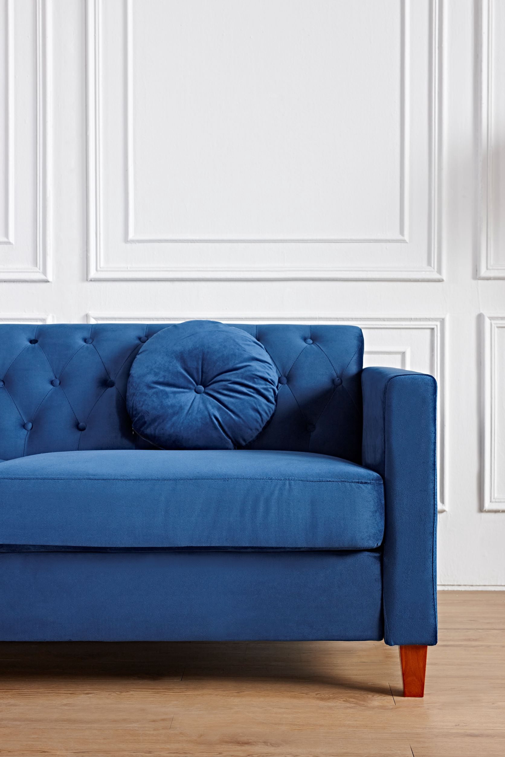 US Pride Furniture Gerame 79.5'' Velvet Square Arm Sofa, Blue