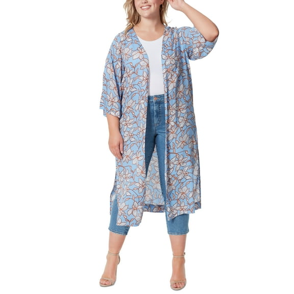 Jessica Simpson Trendy Plus Size Blakely 3/4 Sleeve Duster Amazon Floral 1X