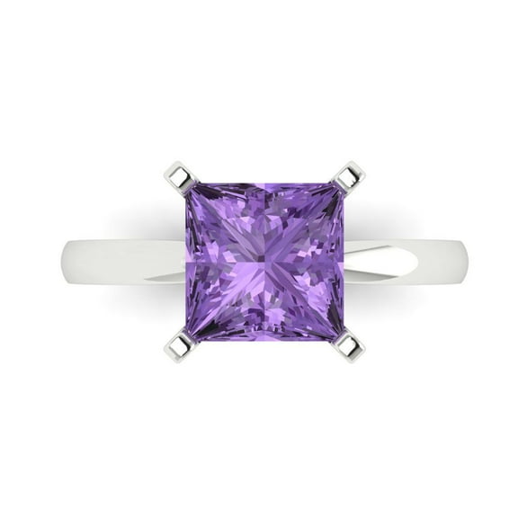 3 ctw Solitaire Anniversary Ring for Women | Princess Cut Simulated Alexandrite | Hyperallergenic Solid 14K White Gold