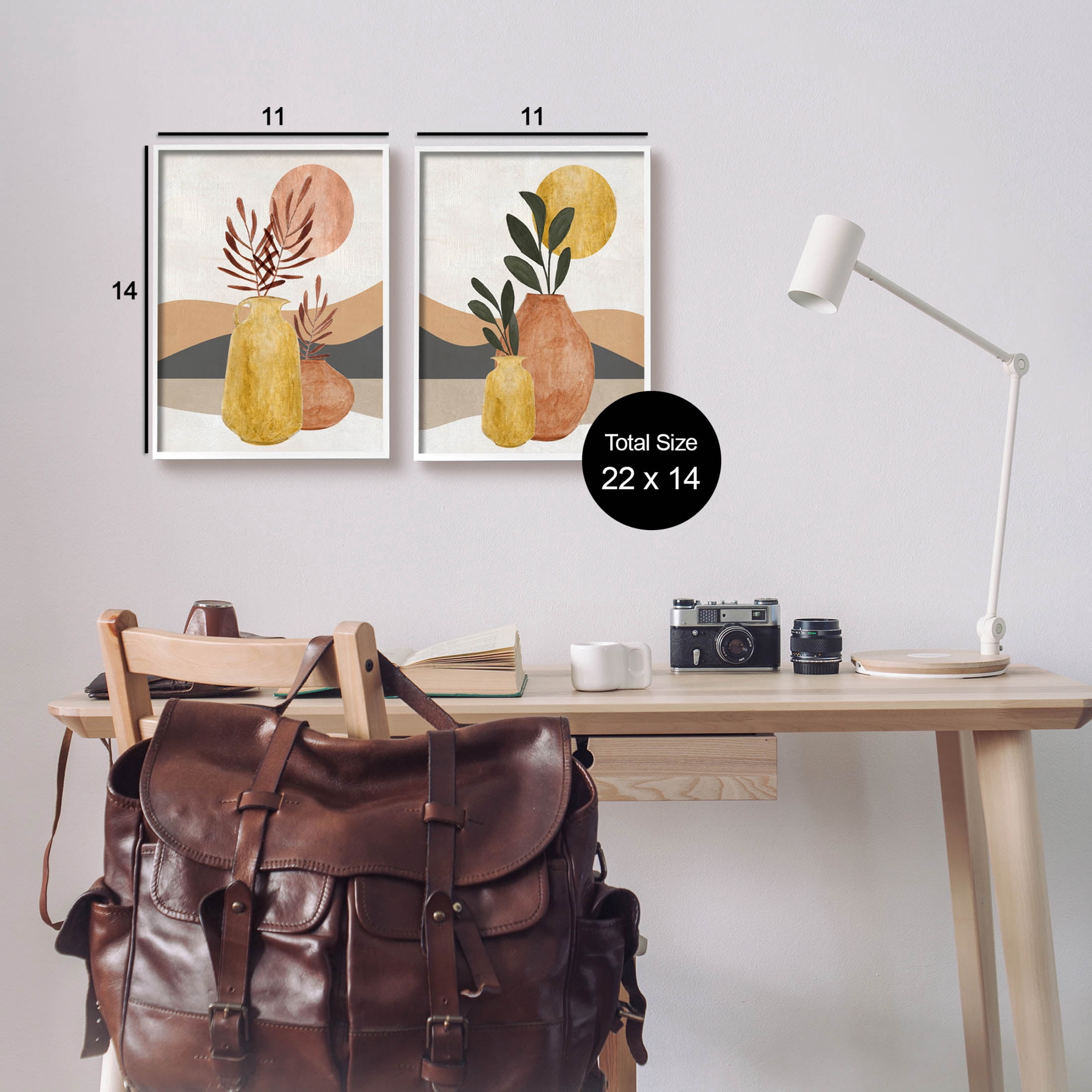 Boho Botanical Sprigs Landscape Botanical & Floral Graphic Art White Framed Art Print Wall Art, Set of 2